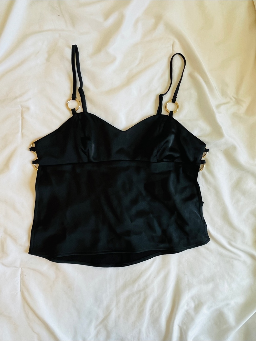 Silence + Noice Black Satin Cami with Gold Ring Hardware